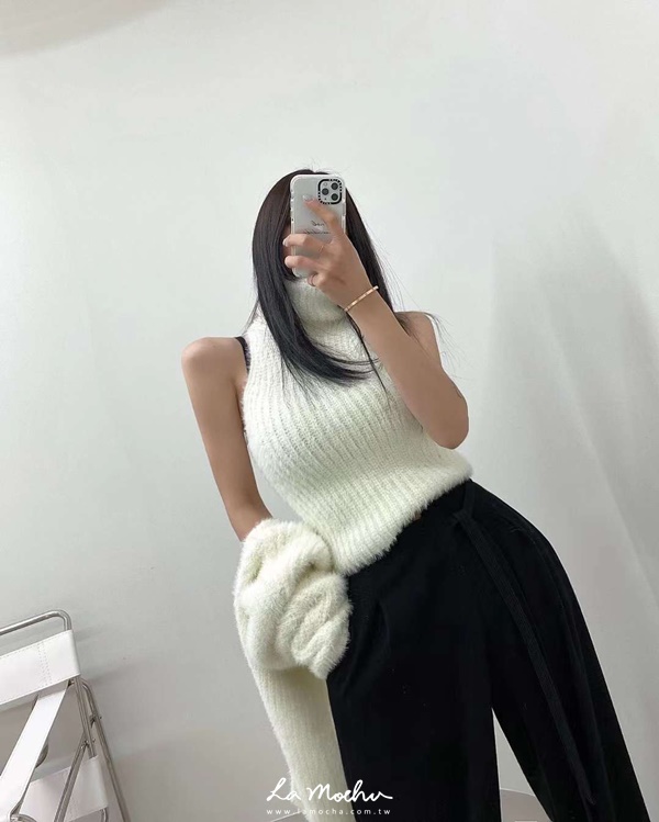 馬海毛短版坑條外套